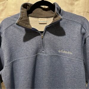 Columbia Sweatshirt Mens Medium Heather Blue Cotton Blend 1/4 Zip Mock Neck Logo